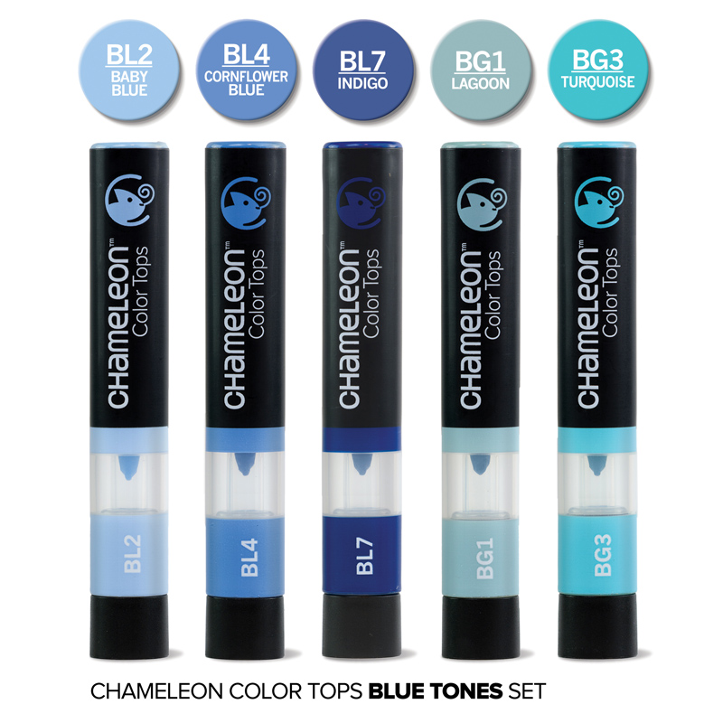 CHAMELEON 5-COLOUR TOPS BLUE TONES SET